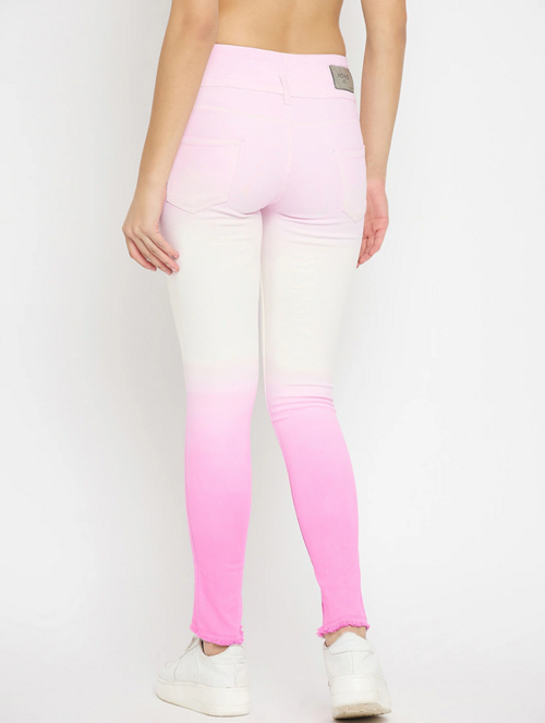 Women’s high-rise pink denim jeans by Ochre Ourea, size 32, styled with a fitted waist and classic denim look.
