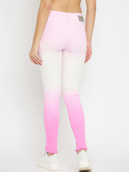 Women’s high-rise pink denim jeans by Ochre Ourea, size 32, styled with a fitted waist and classic denim look.