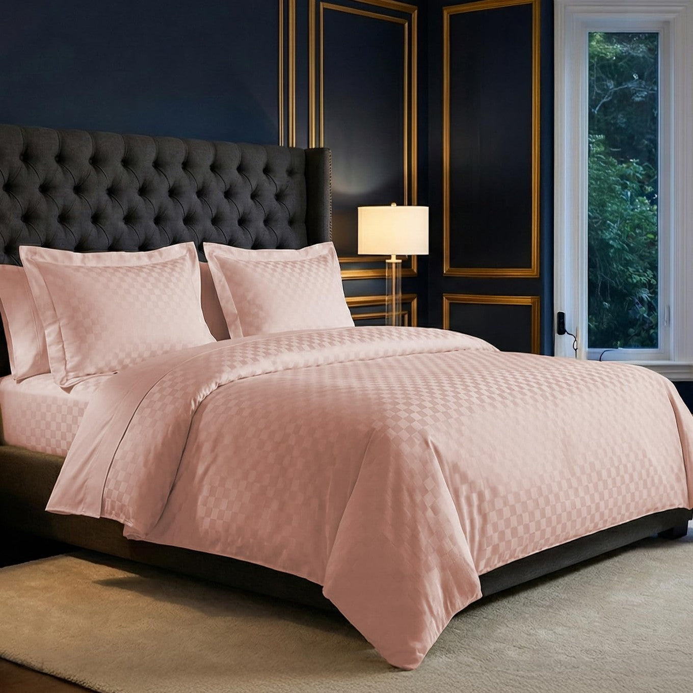 Jacquard cotton bedsheet set with cameo rose pattern by Lilac Hercules for elegant home bedroom decor
