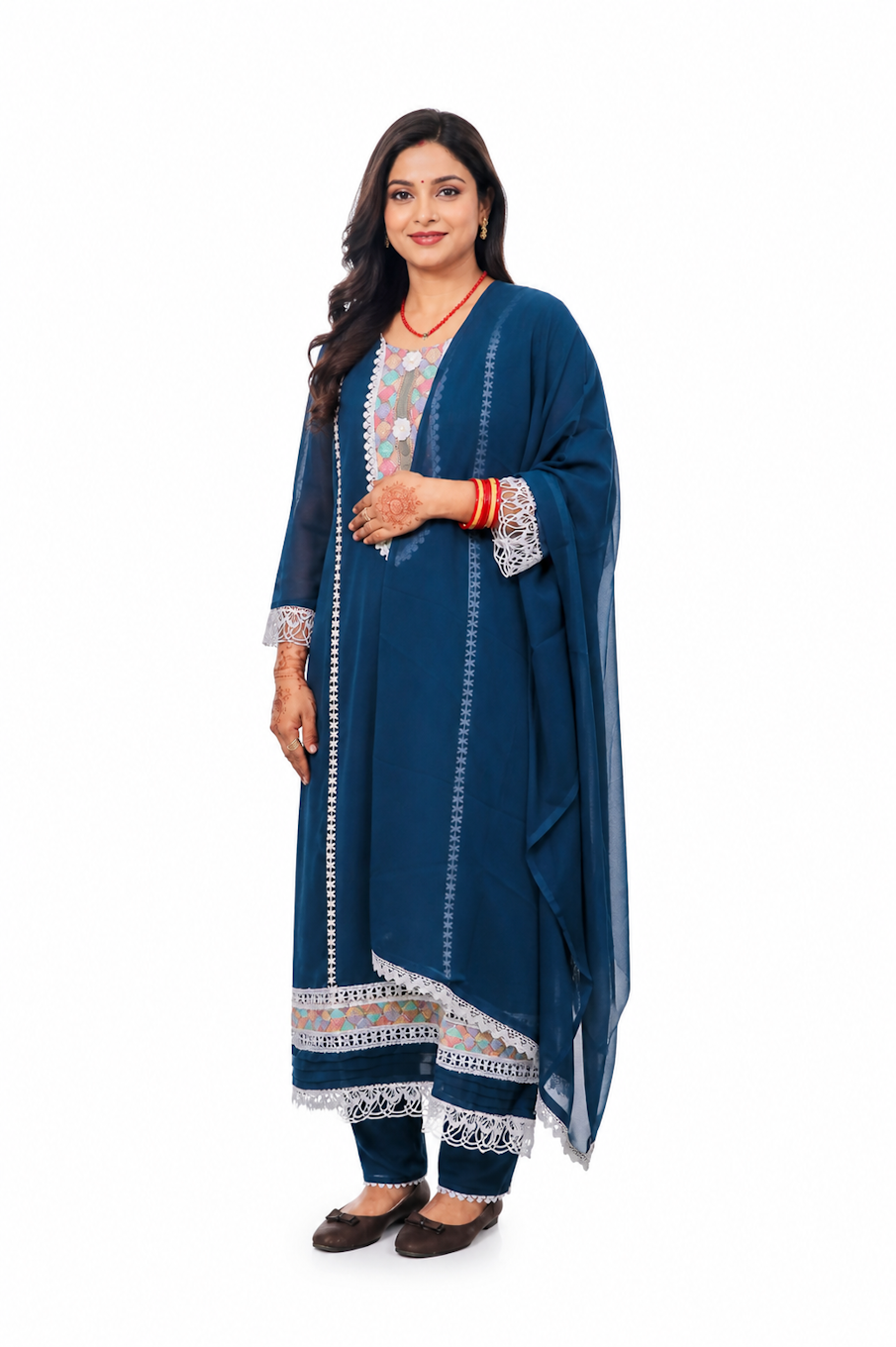 Elegant blue ethnic kurta set with matching dupatta for women, stylish traditional attire by Salmon Pandion.
