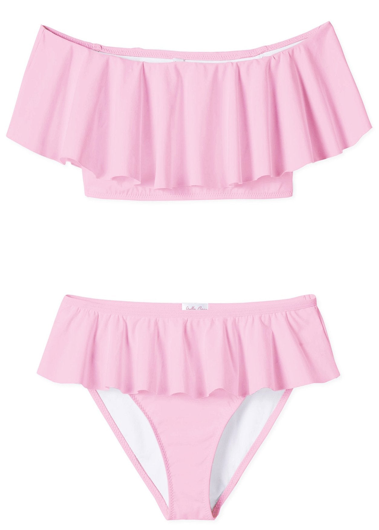 Pink draped bikini for girls by Ivory Trillium, featuring a soft, stylish design perfect for kids&