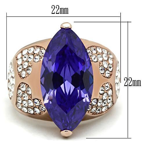 Turquoise Tiger GL241 rose gold brass ring with AAA grade cubic zirconia, elegant jewelry design, close-up shot.