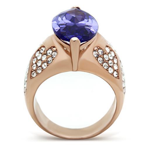 Turquoise Tiger GL241 rose gold brass ring with AAA grade cubic zirconia, jewelry and watches collection, elegant and stylish design