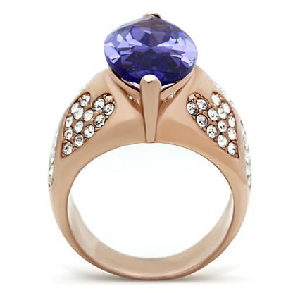 Turquoise Tiger GL241 rose gold brass ring with AAA grade cubic zirconia, jewelry and watches collection, elegant and stylish design