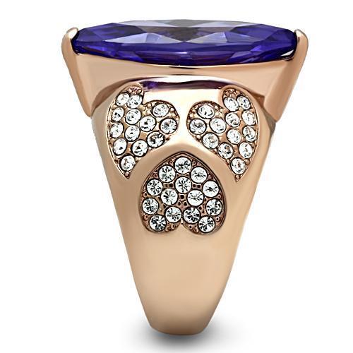 Turquoise Tiger GL241 rose gold brass ring with AAA grade cubic zirconia, stylish jewelry accessory, close-up view.