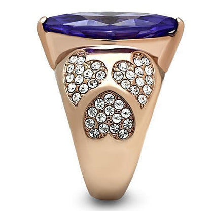 Turquoise Tiger GL241 rose gold brass ring with AAA grade cubic zirconia, stylish jewelry accessory, close-up view.