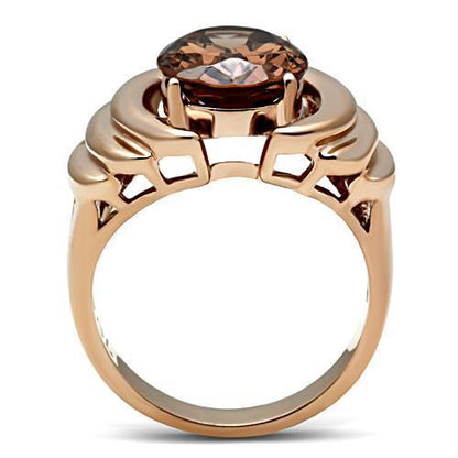 Turquoise Tiger GL242 rose gold brass ring with AAA grade CZ gemstone, featuring a sleek design and ion plating finish.