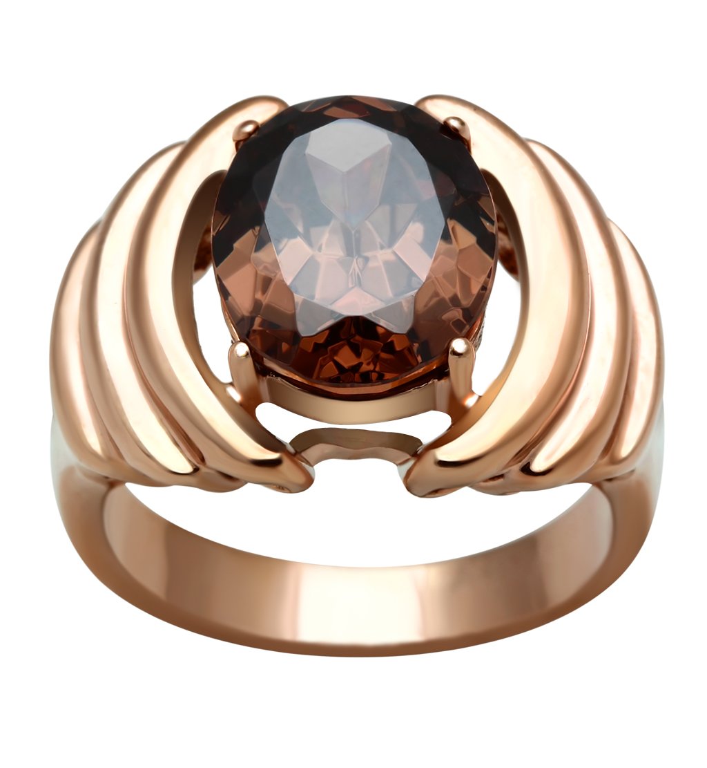 Turquoise Tiger GL242 rose gold brass ring with AAA grade CZ gemstone, elegant jewelry design, close-up view.
