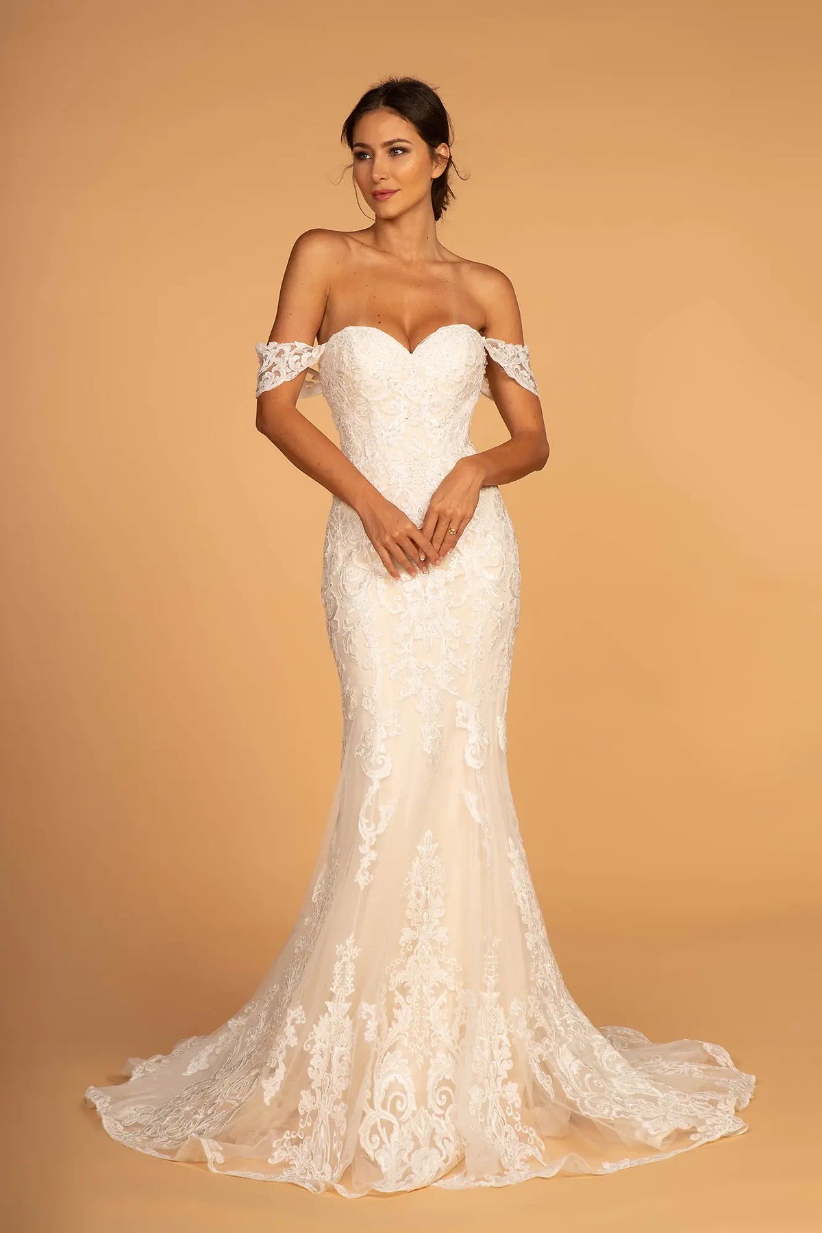 GL2591 Ivory Champagne Embroidered Mermaid Wedding Gown