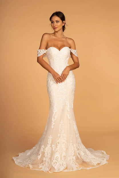 GL2591 Ivory Champagne Embroidered Mermaid Wedding Gown