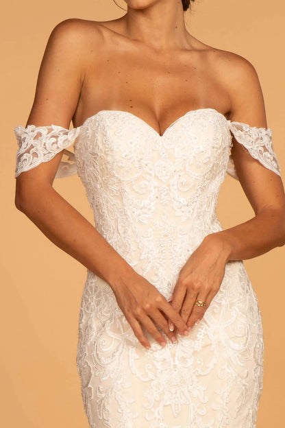 GL2591 Ivory Champagne Embroidered Mermaid Wedding Gown