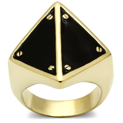 Turquoise Tiger GL325 IP Gold Ion Plating brass ring with jet epoxy, showcasing a stylish jewelry design.