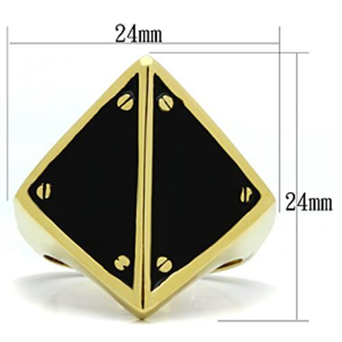 Turquoise Tiger GL325 IP gold-ion plated brass ring with epoxy in jet black, jewelry and watch accessory, stylish and durable design