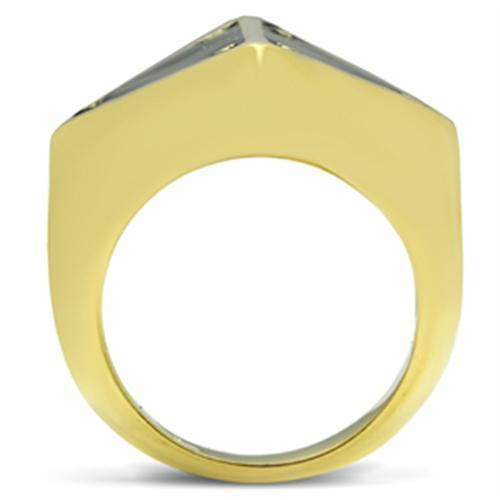 Turquoise Tiger GL325 gold-ion plated brass ring with epoxy in jet black, showcasing a sleek jewelry design.