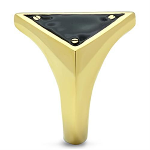 Turquoise Tiger GL325 IP gold-ion plated brass ring with epoxy in jet black, stylish jewelry accessory.