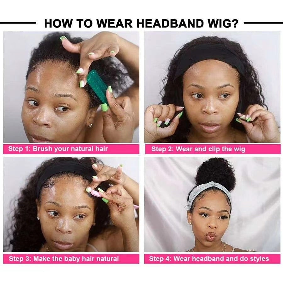 Cerise Alfie deep wave human hair headband wig with no glue, easy to wear, full machine-made, suitable for bath and beauty use.