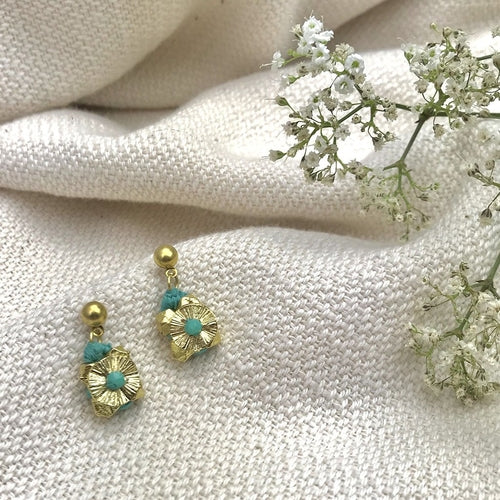 Gold Keya Flower Earrings by Ariel featuring intricate floral design and lightweight, eco-friendly fair trade craftsmanship.
