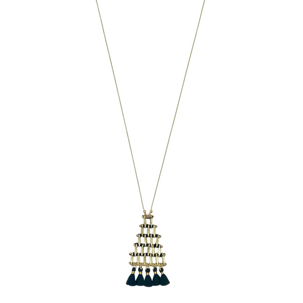 Gold pyramid necklace by Ariel, elegant jewelry piece featuring a geometric gold pendant on a delicate chain.