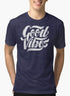 Purple Scorpius Good Vibes Feel Good T-shirt with bold text, casual fit, worn by a model in a relaxed setting.