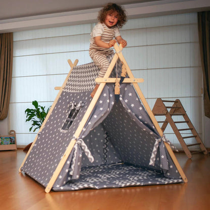 Gray star-themed XL play tent and play mat set by Red Oceanus, perfect for kids&