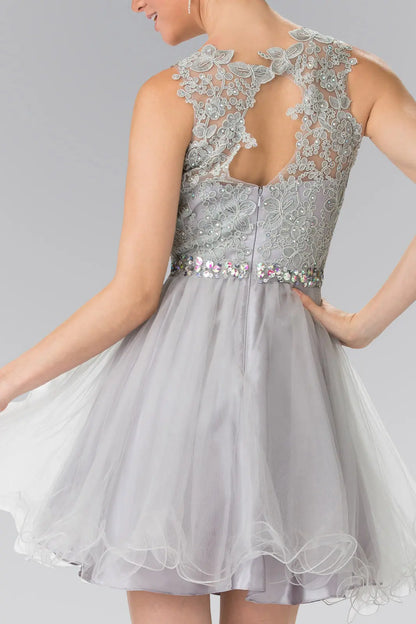 Bridesmaid dresses/black blush burgundy champagne mint navy silver snow white mauve lace illusion top a line short dress with beaded waist GS2375 GLGS2375