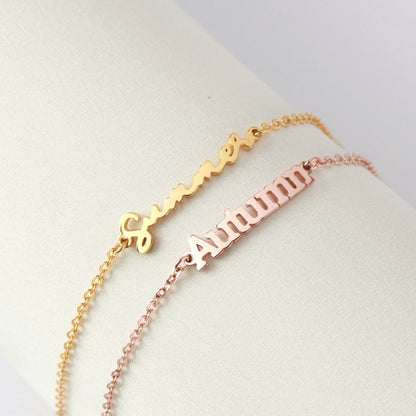 Green Millie cursive name bracelet, personalized jewelry for her, stylish birthday gift featuring elegant name design.