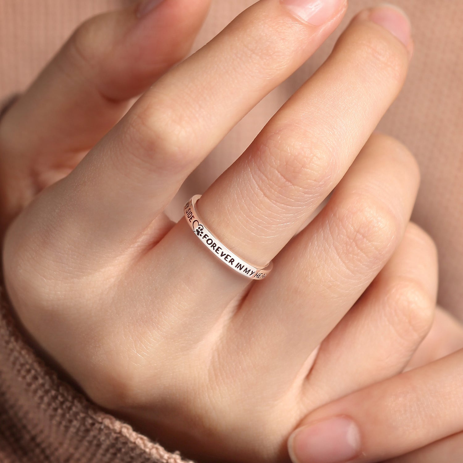 Green Millie pet memorial ring featuring engraved pet name, a heartfelt dog and cat mom gift in a sleek ring design.