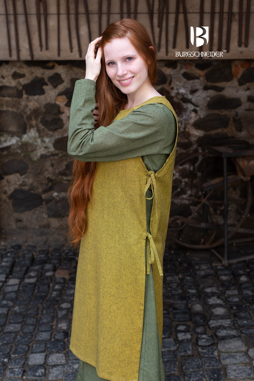 Azure Briseis Over Dress Haithabu in Saffron Yellow, perfect for festivals and parties, featuring vibrant, flowing fabric.