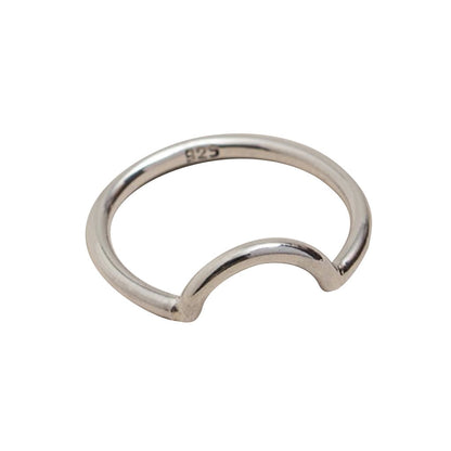 Ariel silver half moon ring featuring a sleek, polished crescent design perfect for everyday wear.