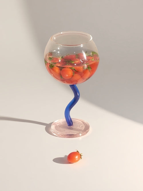 Handblown Bubble Wine Glass with wavy stem, retro whimsical design, eclectic style perfect for home decor by Inspecial Home