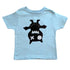 Sky Blue Milo hanging bat kids shirt displayed on a hanger, featuring a playful bat design for toddlers and young children.