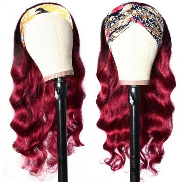 Cerise Alfie burgundy headband body wave human hair wig in 