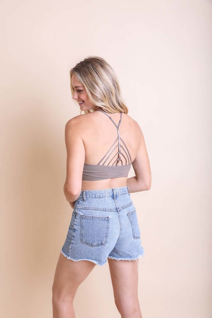 Periwinkle Aether high-neck crochet trim bralette featuring delicate lace details and a comfortable fit, ideal for lingerie and underwear.