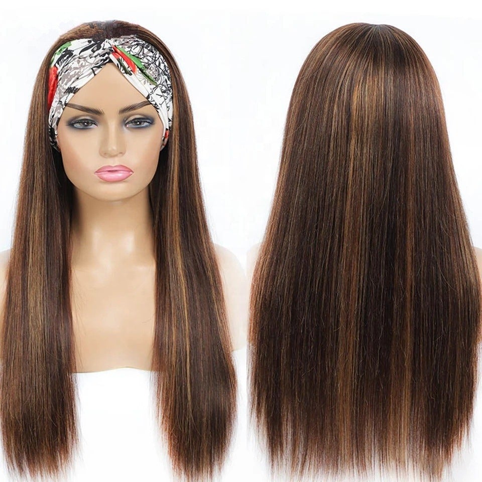Cerise Alfie body wave glueless human hair wig with highlight headband, showcasing natural straight style and vibrant color.