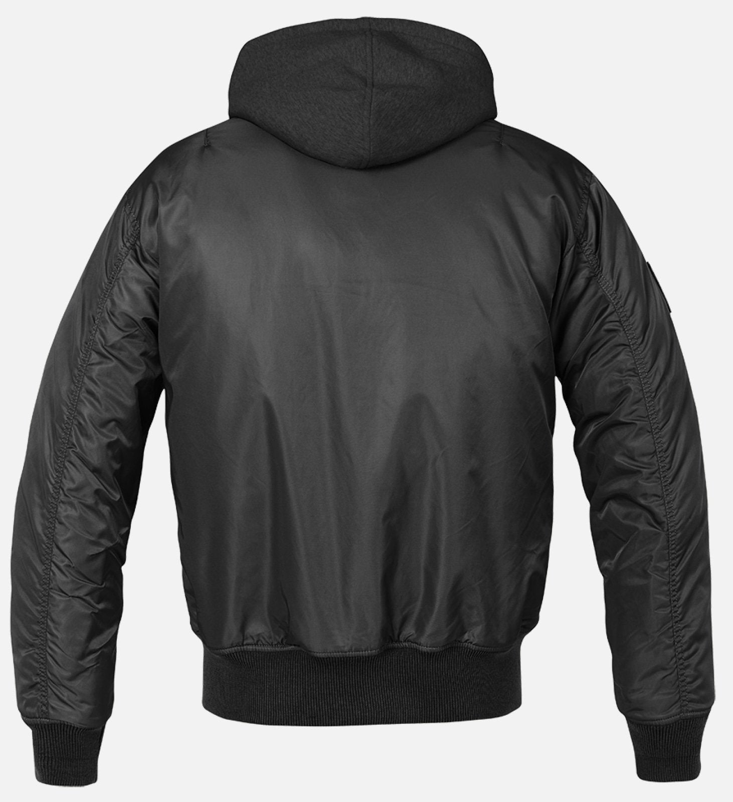 Callisto hooded MA1 bomber jacket displayed on a hanger, featuring a classic military-style design with a hood and durable fabric.