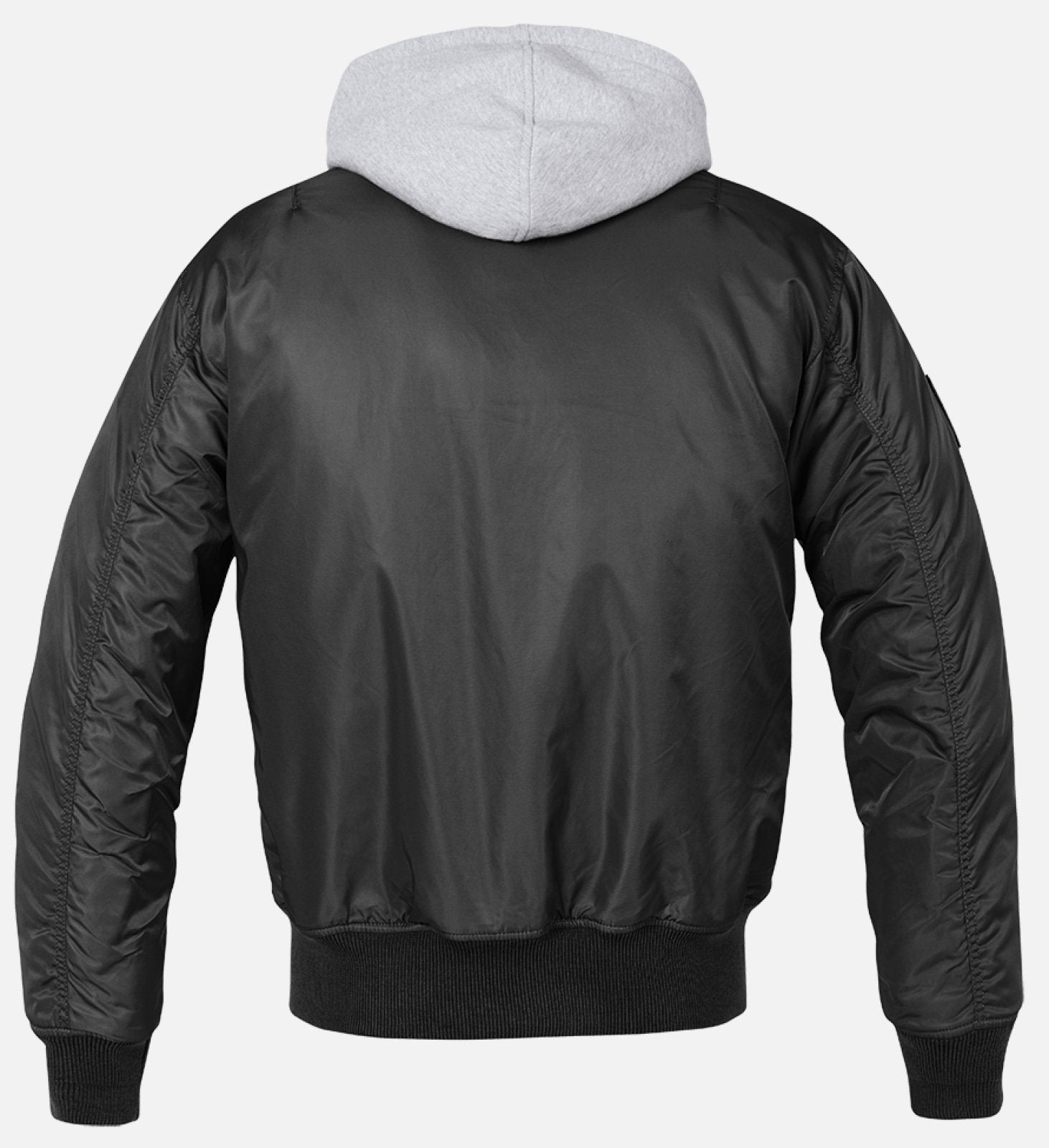 Callisto hooded MA1 bomber jacket with a zip-up front, ribbed cuffs, and a hood, styled for casual wear.