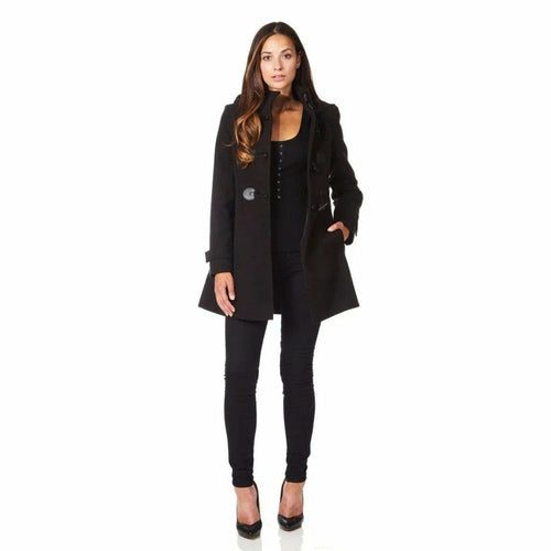 Black Rose Eleusis hooded coat with toggle fastenings, slim fit design, suitable for jackets and coats collection.