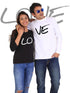 Black and white LOVE couple full-sleeve T-shirt by Scorpius, featuring romantic graphic design perfect for couples.