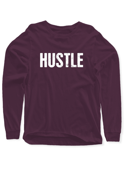 Scorpius Hustle full sleeves T-shirt in black, featuring bold white hustle graphic on the front, made from comfortable cotton fabric.