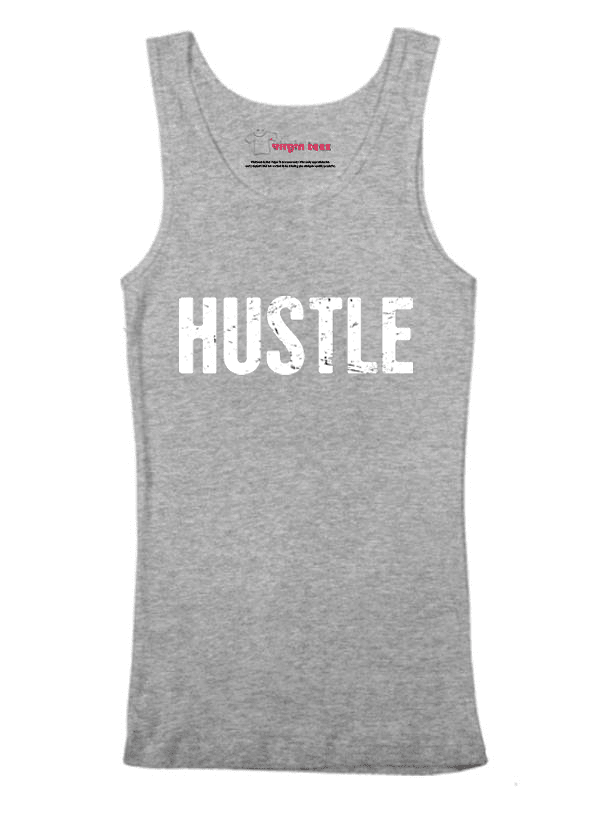 Scorpius Hustle Tank Top in black, sleeveless athletic tank with "Hustle" graphic, made for activewear and casual wear.