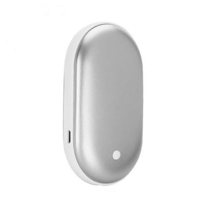 Salmon Lucky portable hand warmer and power bank in black, compact tech accessory with warming and charging functions.