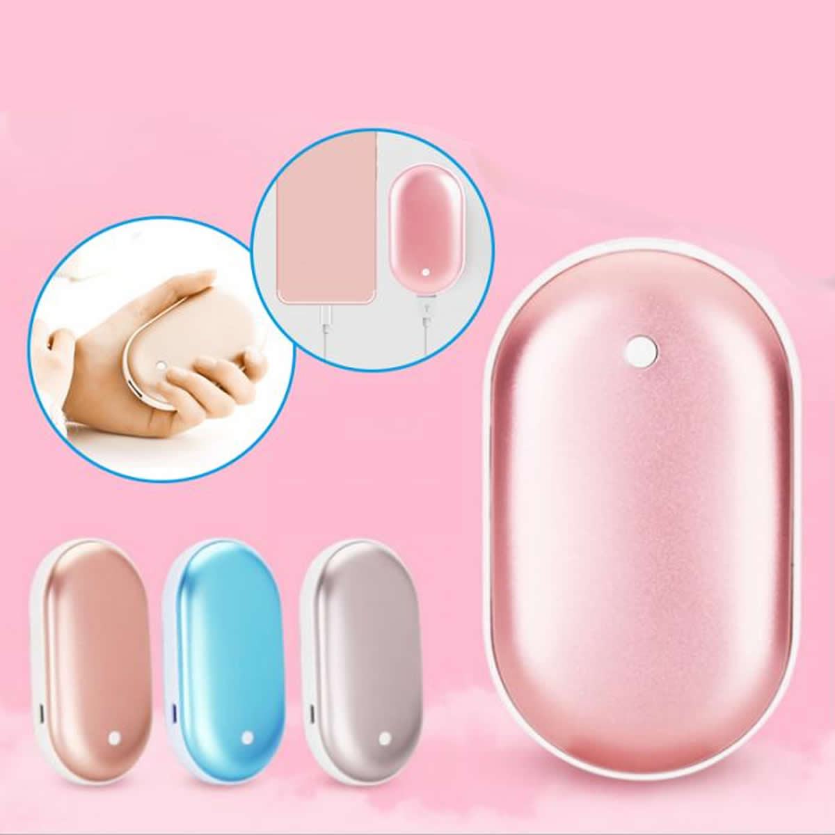 Salmon Lucky portable hand warmer and power bank, compact tech accessory with warming and charging features in a sleek design