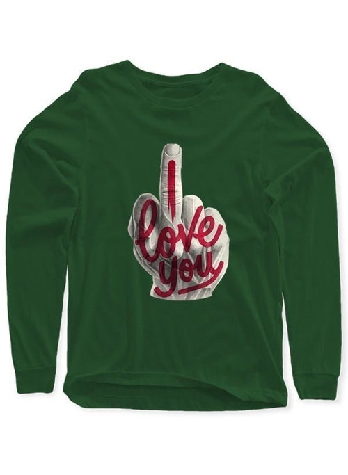 Scorpius I Love You full sleeves T-shirt with bold text and comfortable fit, shown on a model with a casual pose.