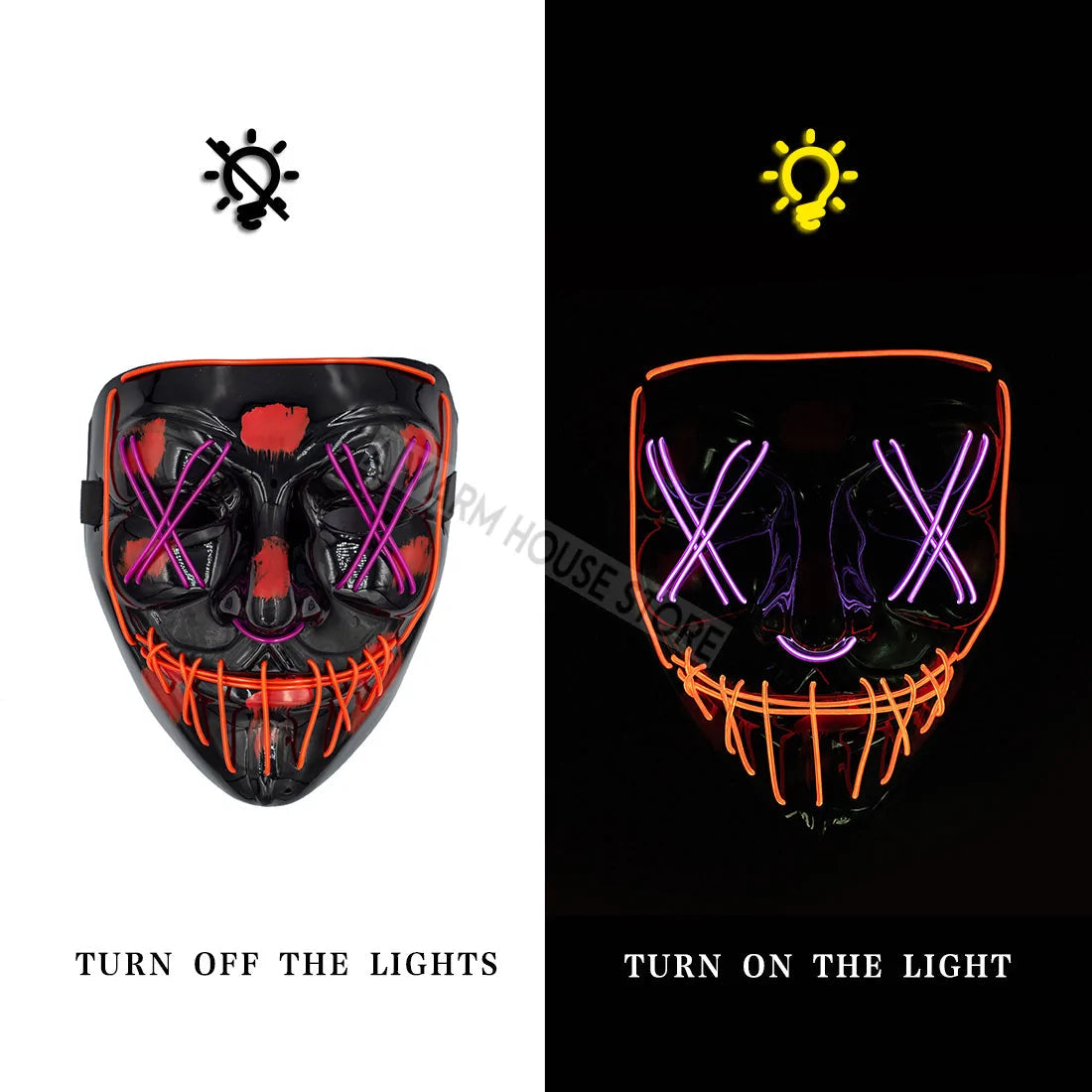 White Eucalyptus Halloween LED pet mask with glowing eyes and spooky design for cats and small pets.