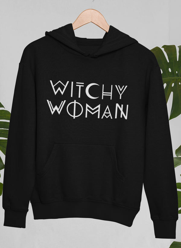 Black Witchy Woman hoodie from Jade Thalassa featuring mystical witch-themed design, soft fabric, and comfortable fit.