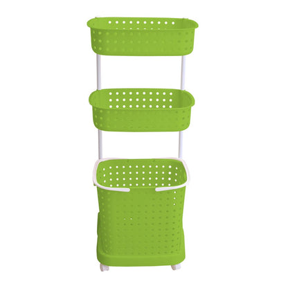 Ultramarine Dione 3-tier bathroom laundry basket with mobile rack and compartments for clothes and towels.