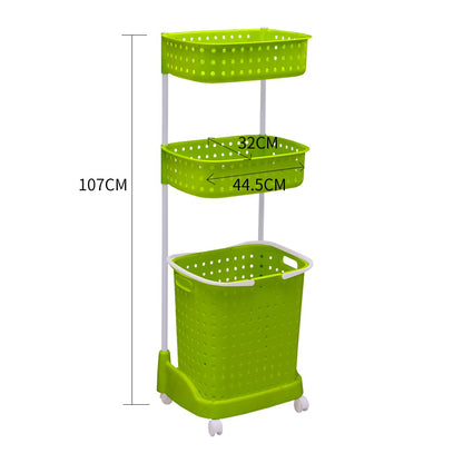 Ultramarine Dione 3-tier bathroom laundry basket with mobile rack, multi-compartment clothes hamper and organizer for bathroom storage