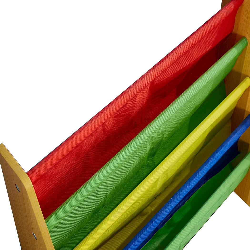 Colorful Ultramarine Dione wooden kids bookcase with shelves and toy storage, designed for children&