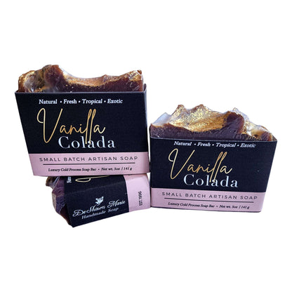 Yellow Shadow Vanilla Colada soap for bath and beauty, featuring a creamy, tropical scent with a smooth, lathering texture.