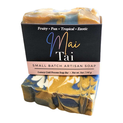 Yellow Shadow Mai Tai Soap for bath and beauty, featuring a vibrant, aromatic bar with tropical-inspired scent and colorful design.